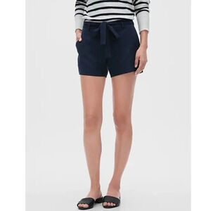 Banana Republic Midrise Tie Waist Paper Bag Shorts Navy 6